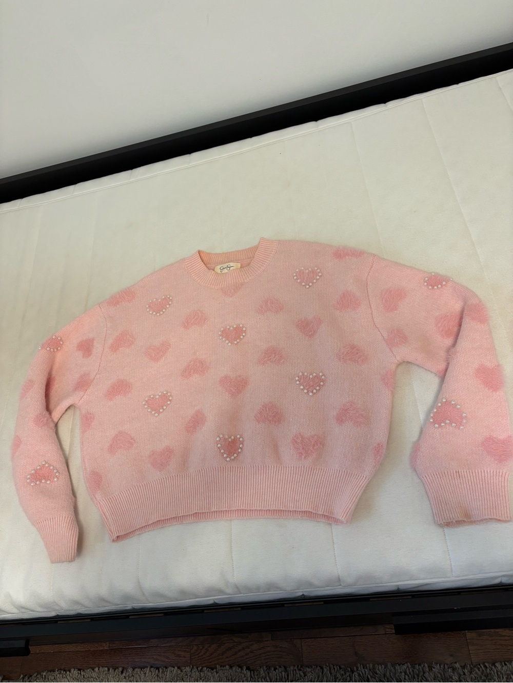 NWOT Jessica Simpson Pink Heart Pearl Cozy Crewneck Sweater